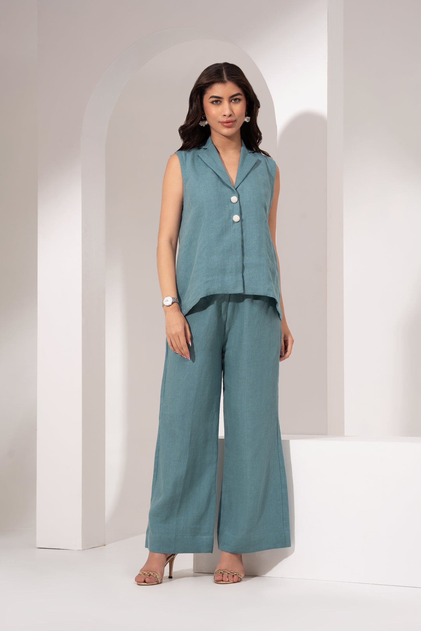 Teal Blue Straight-Fit Pant