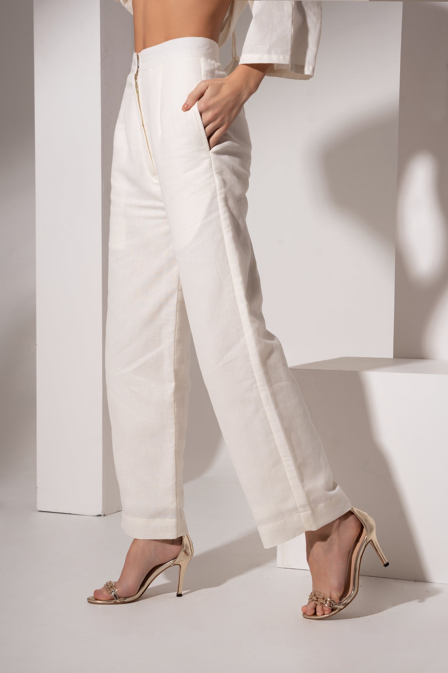 Off-White Gathered Kaftan Top with Pant Set