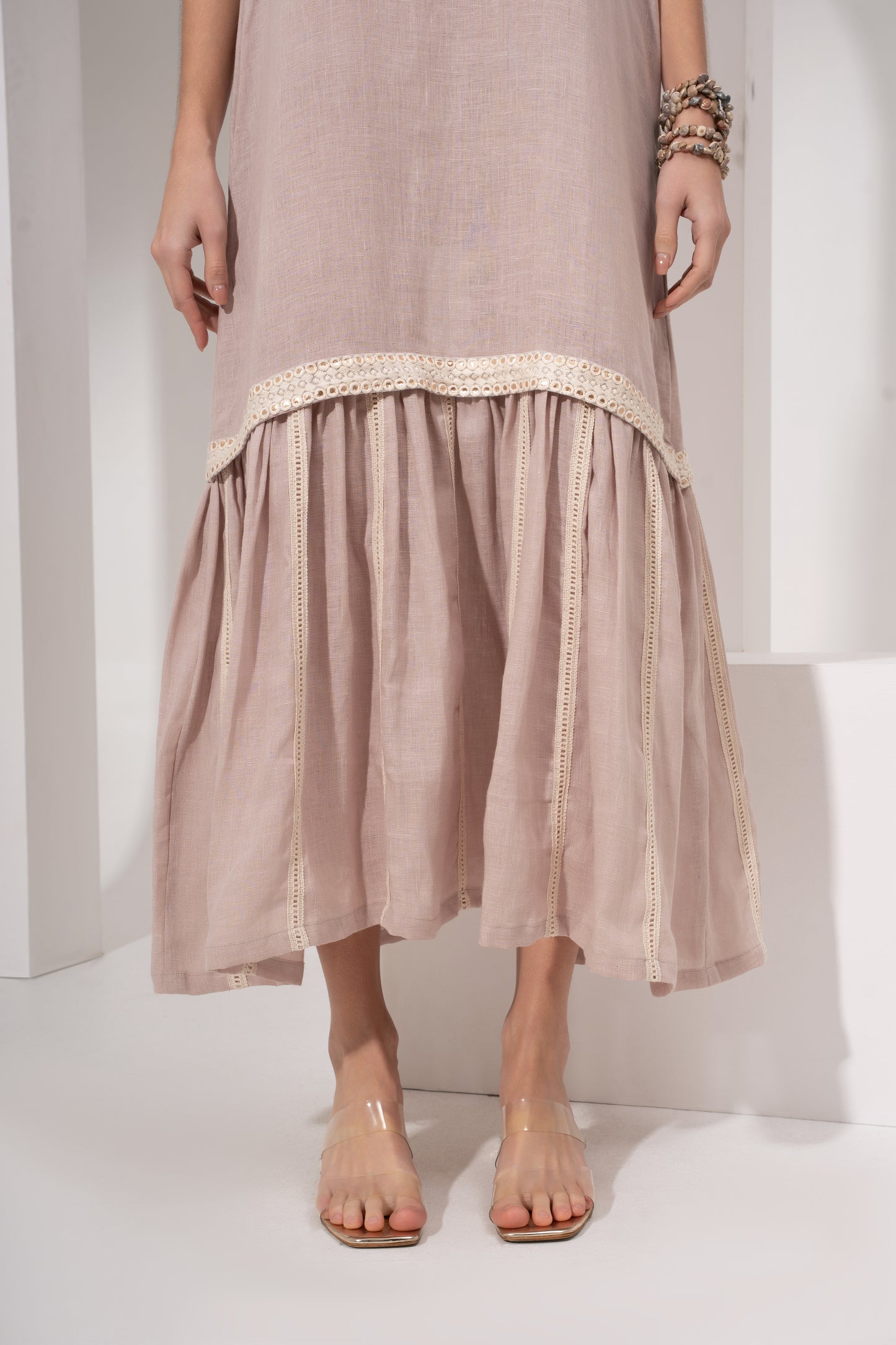 Powder Pink Gathered Shift Dress