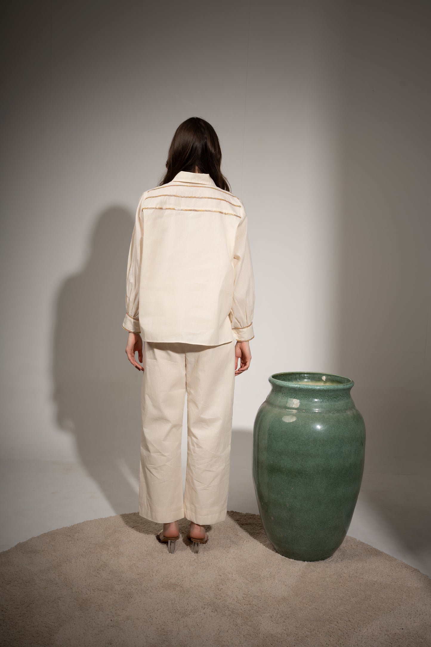 Panelled Shirt and Straight-Fit Pants Set