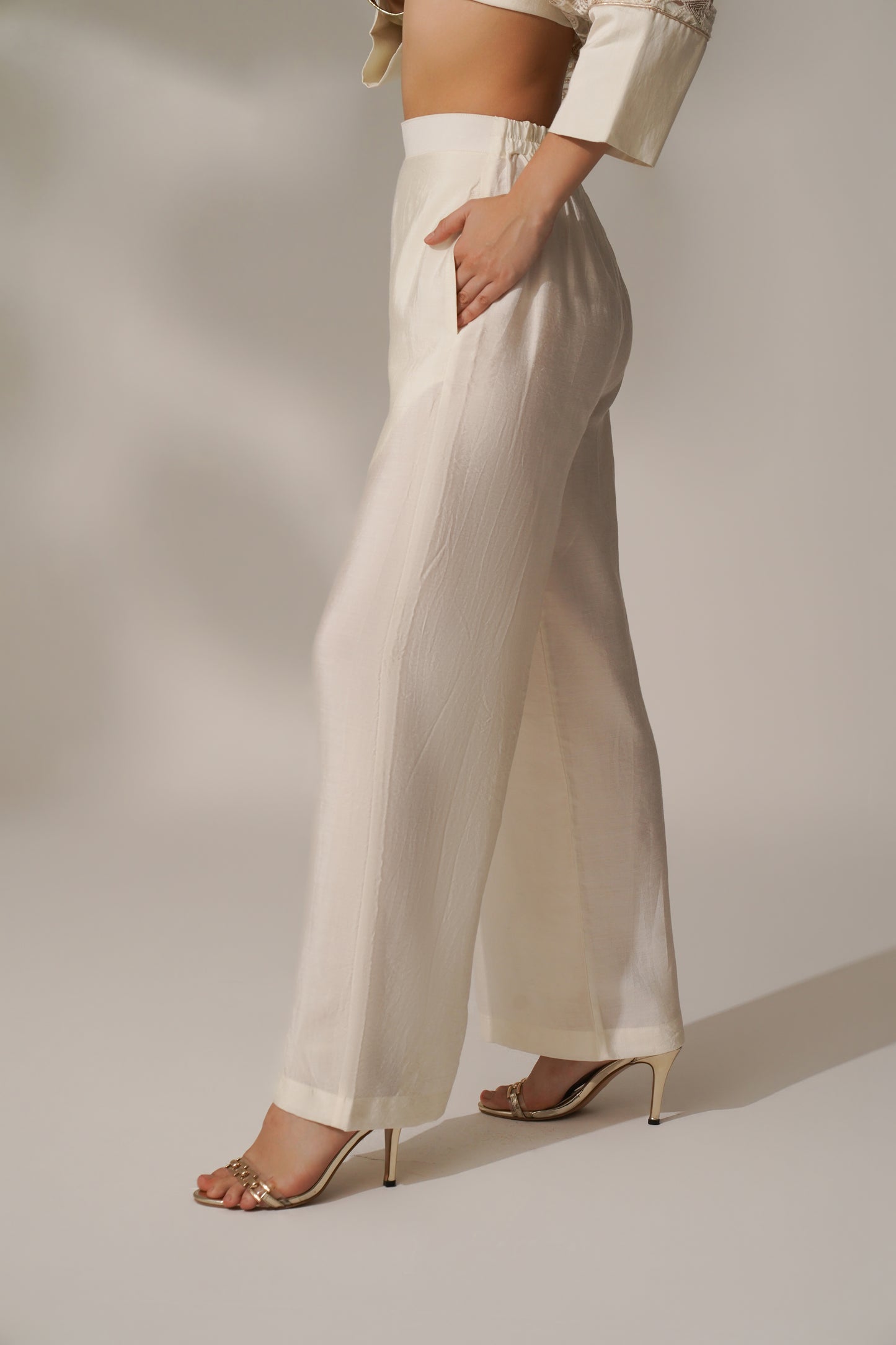 High Waisted Wide Leg Pant (Off-White)