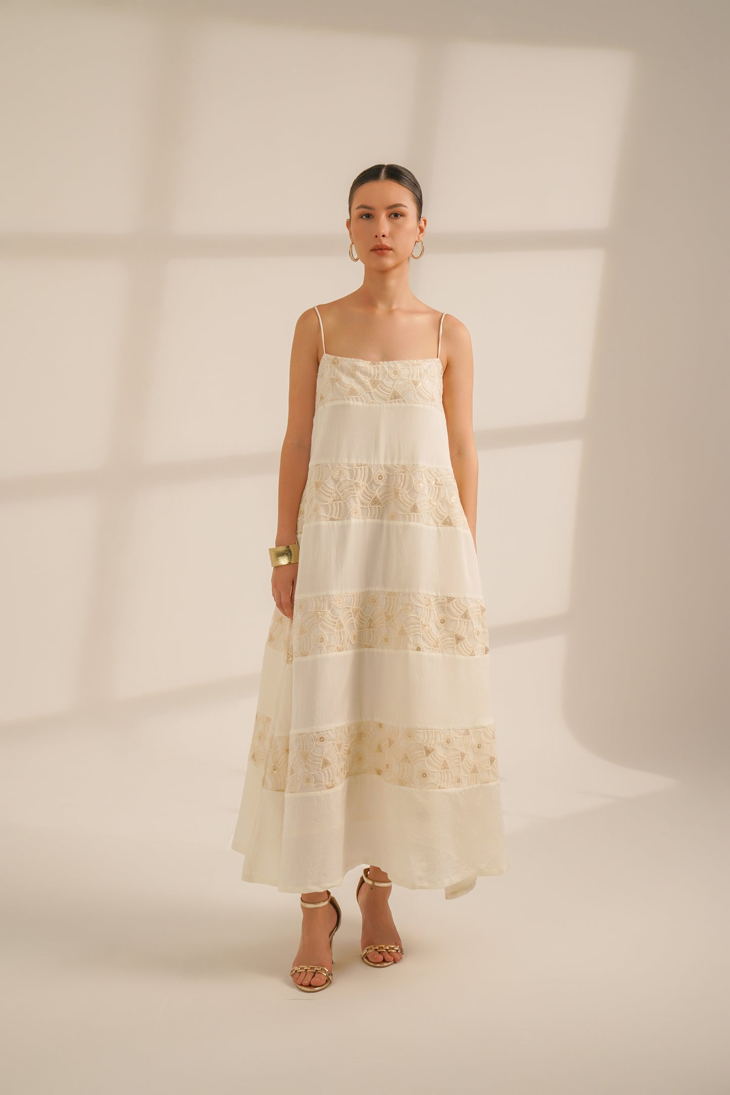 Horizontal Panelled Dress (Off-White)