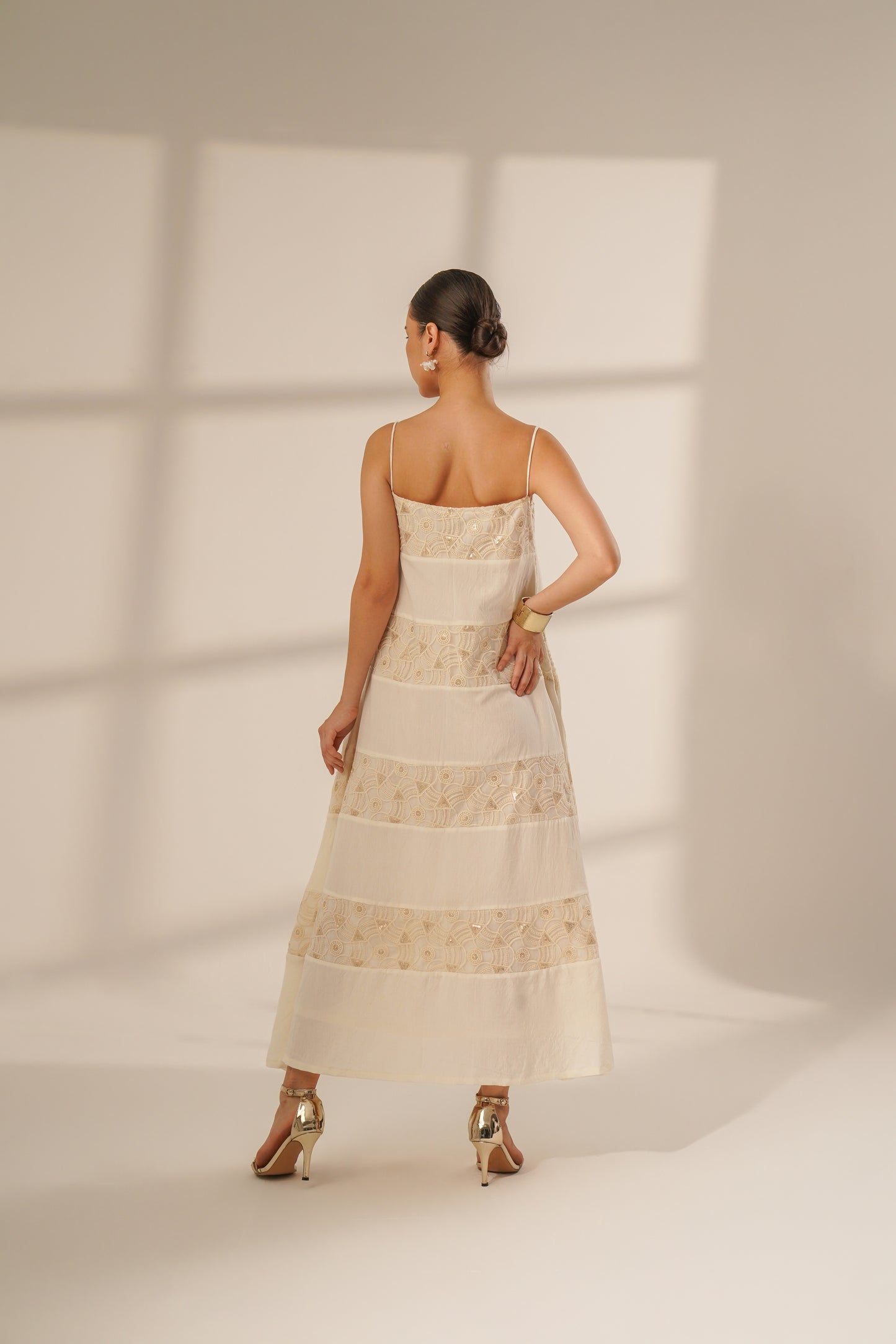 Horizontal Panelled Dress (Off-White)