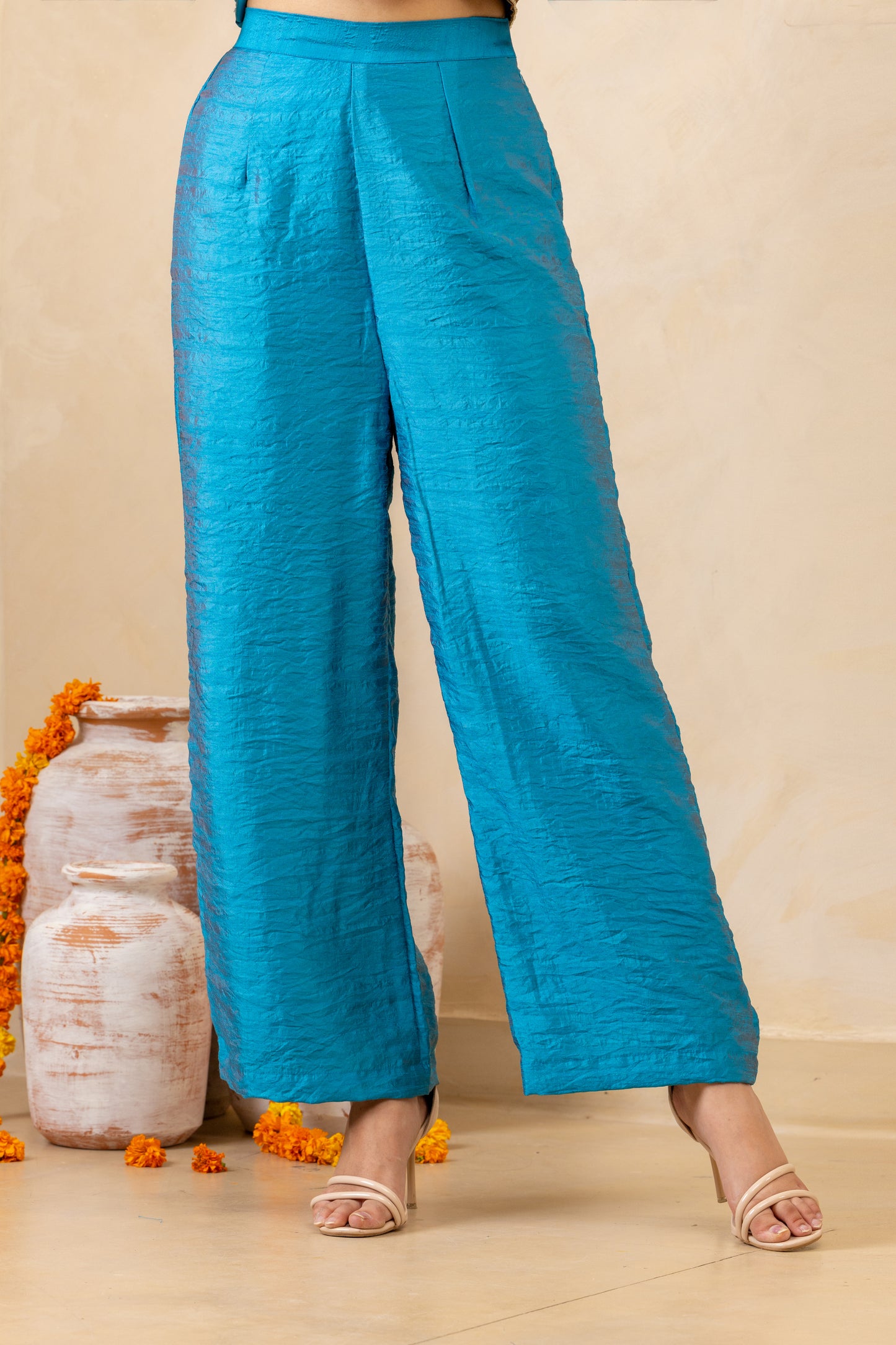 Dark Blue Side Godet Panelled Kurta and Pant Set
