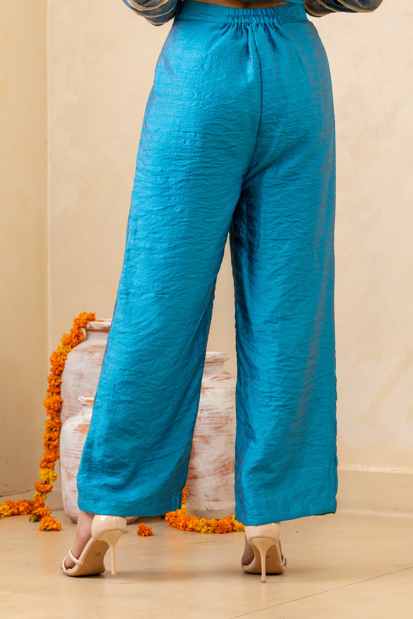 Dark Blue Side Godet Panelled Kurta and Pant Set