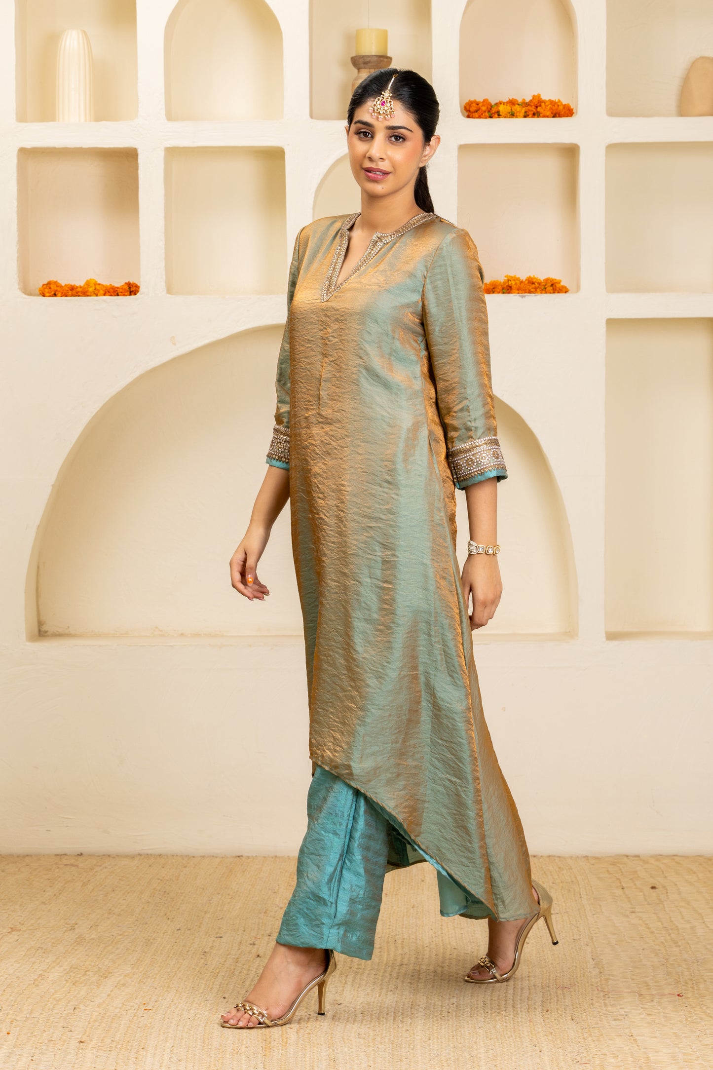 Light Blue High-low Kurta and Pant Set