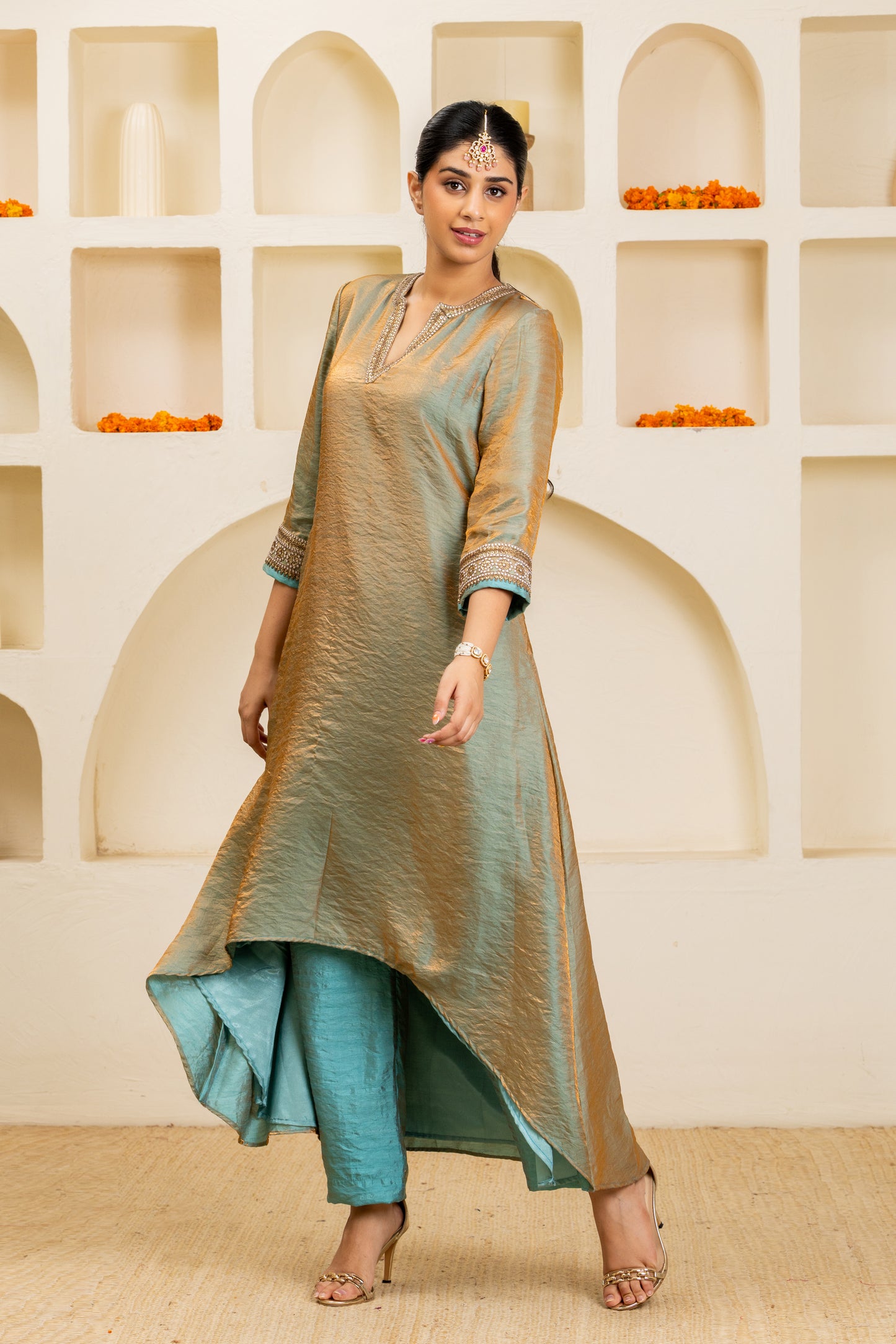 Light Blue High-low Kurta and Pant Set