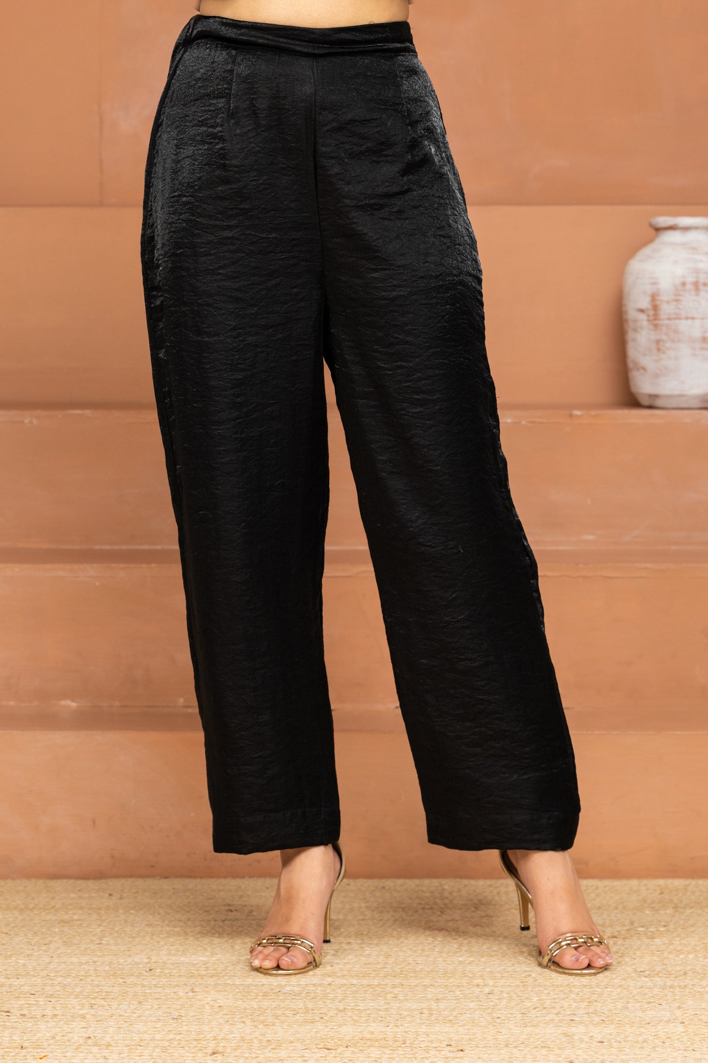 Black Big Yoke Long Kurta and Pant Set