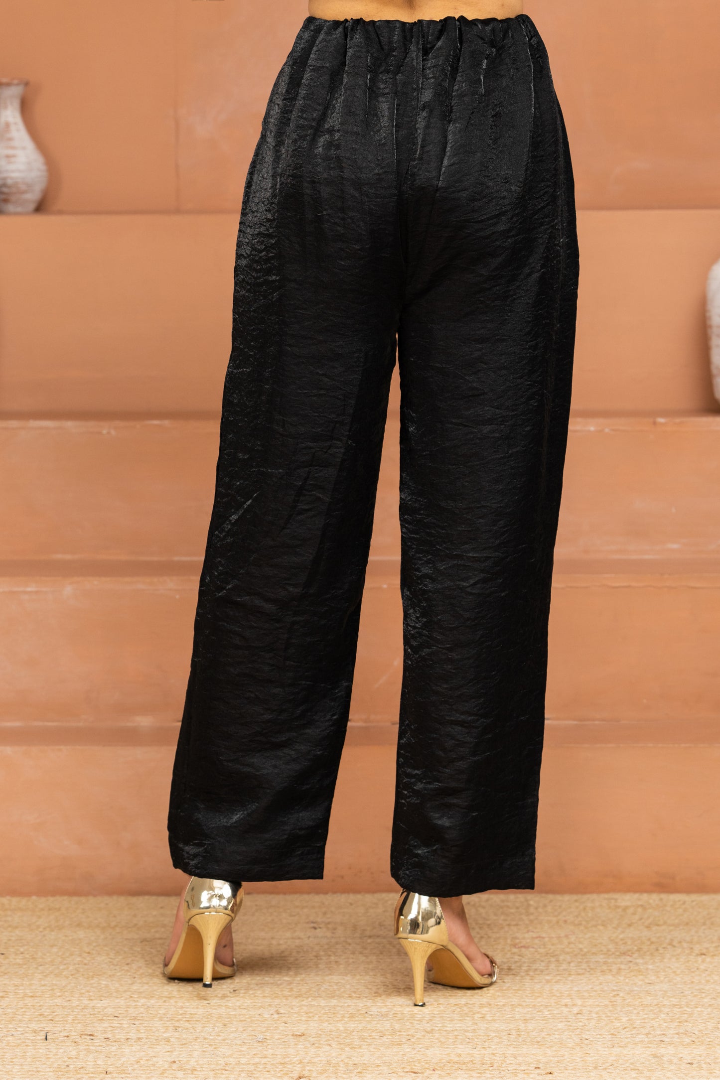 Black Big Yoke Long Kurta and Pant Set