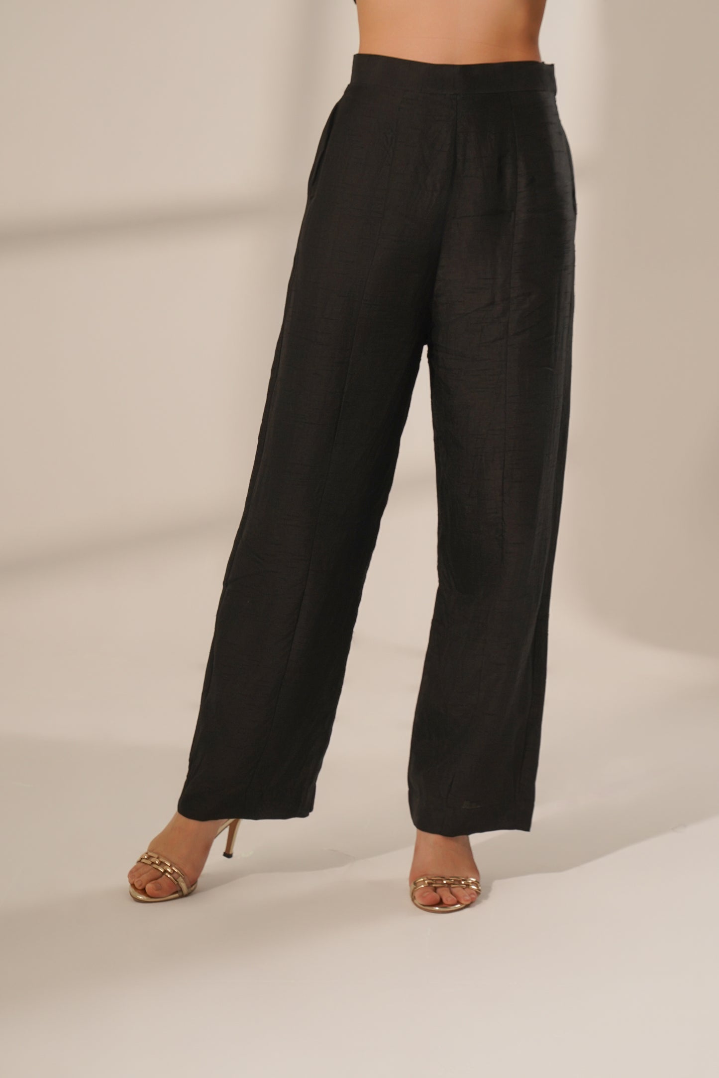 Straight Fit Panelled Pant (Black)