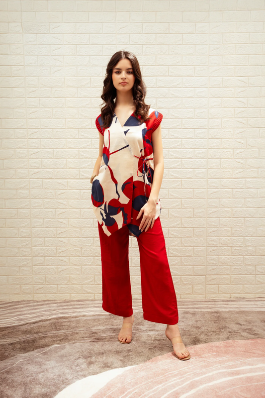 Solid Red High-Waisted Pant