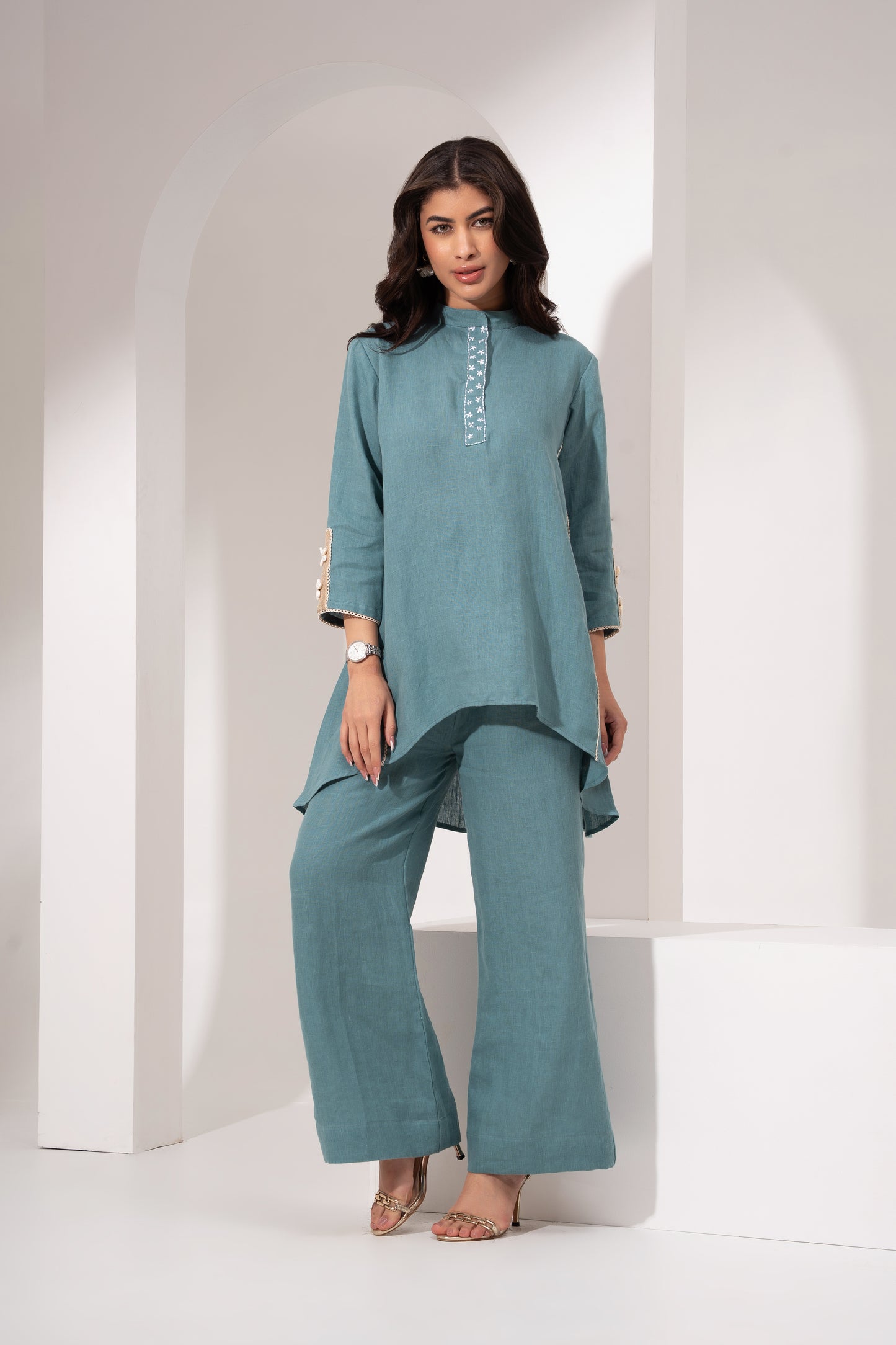 Teal Blue Panelled Top