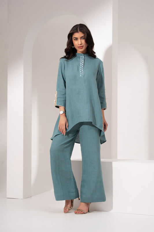 Teal Blue Panelled Top