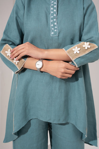 Teal Blue Panelled Top