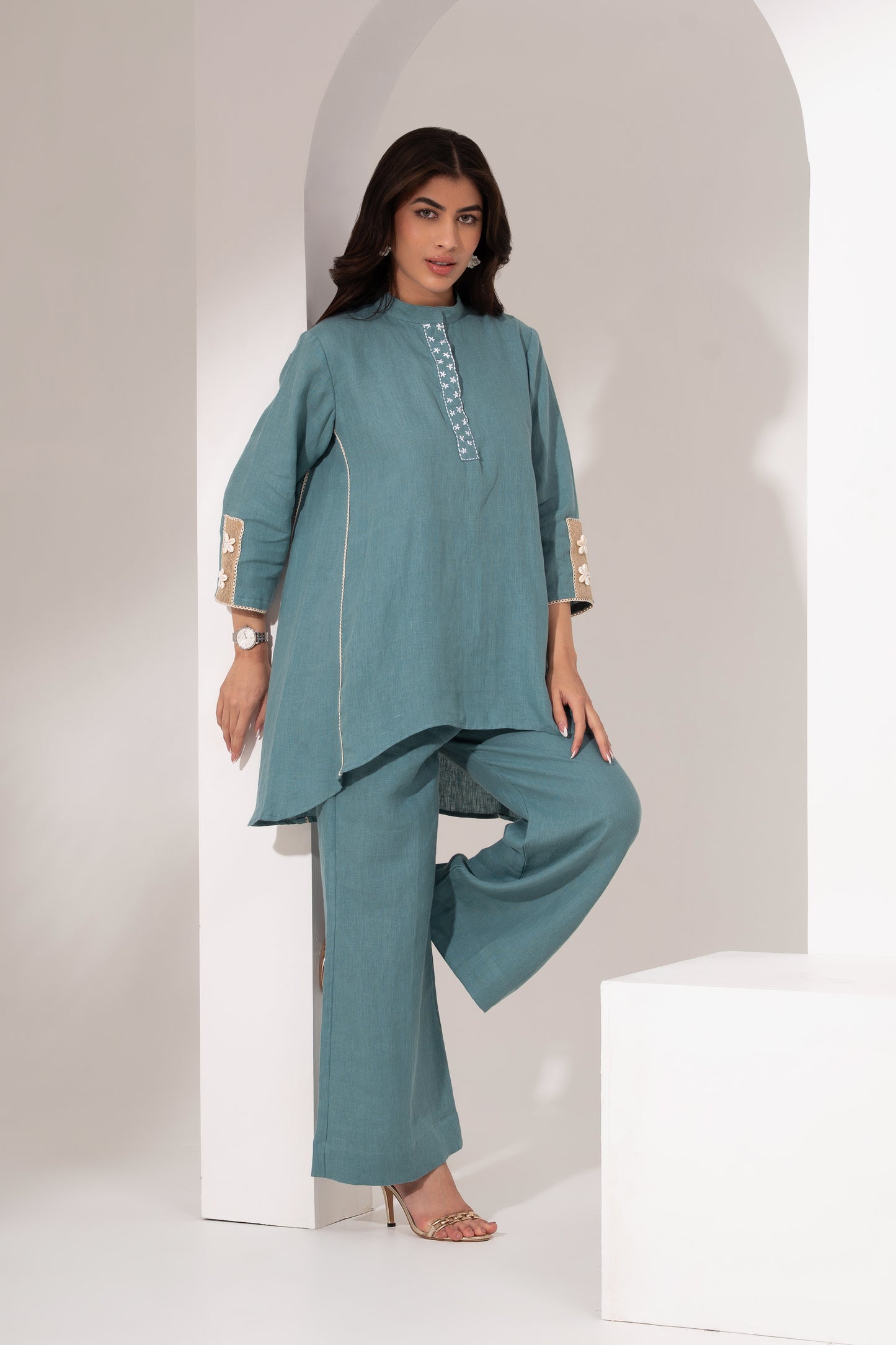 Teal Blue Panelled Top