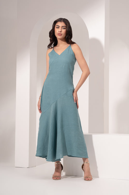 Teal Blue Asymmetric Slip Dress