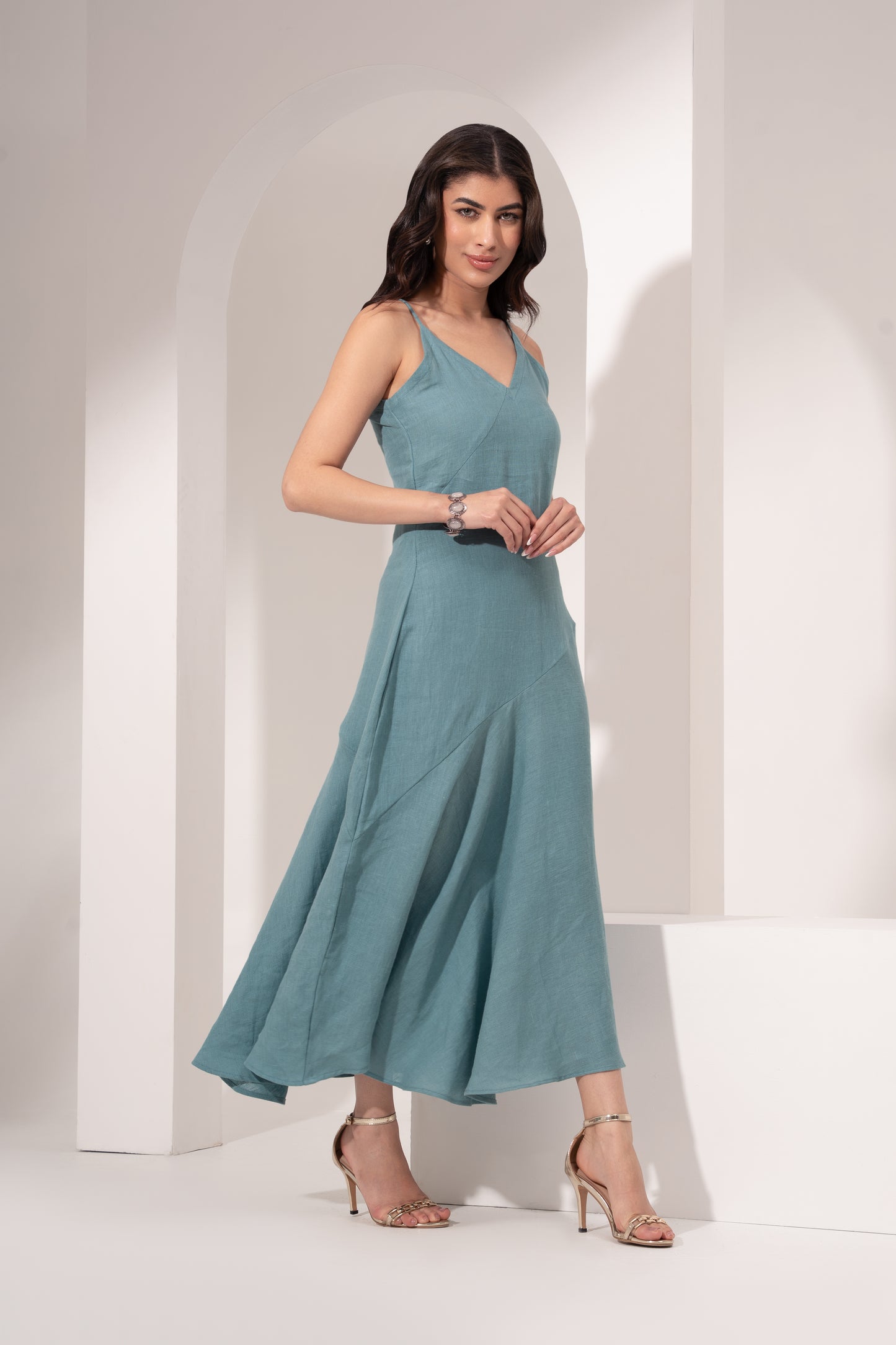 Teal Blue Asymmetric Slip Dress