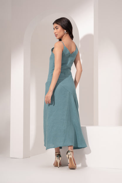 Teal Blue Asymmetric Slip Dress
