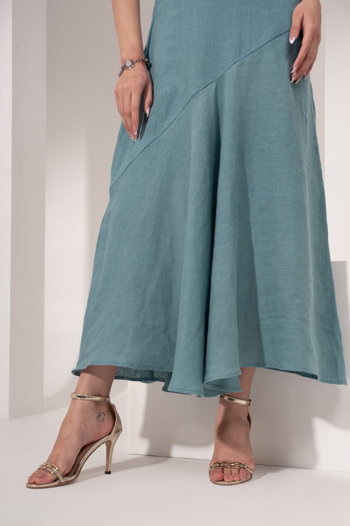 Teal Blue Asymmetric Slip Dress