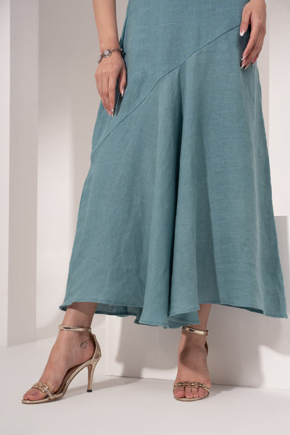 Teal Blue Asymmetric Slip Dress