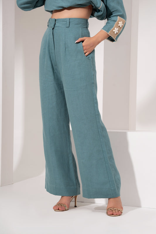 Teal Blue Straight-Fit Pant