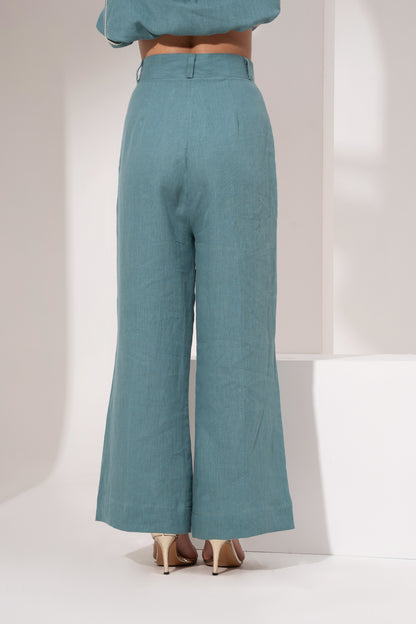 Teal Blue Sleeveless Shirt with Pant Set