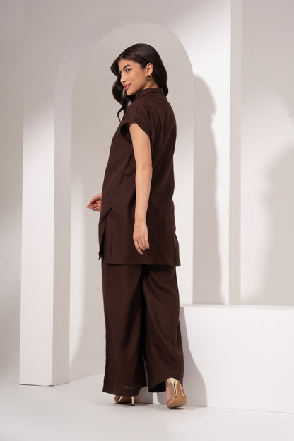 Wood Brown High-Neck Kaftan
