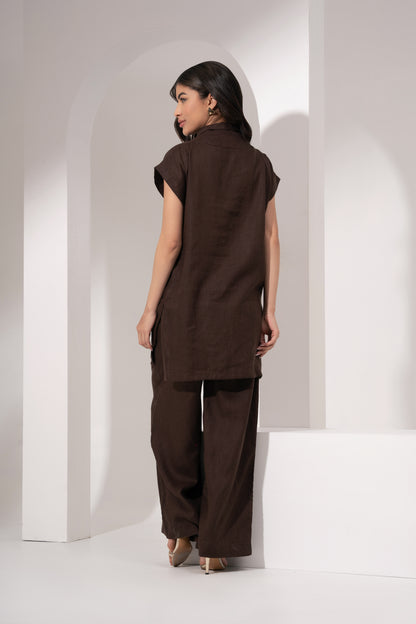 Wood Brown High-Neck Kaftan