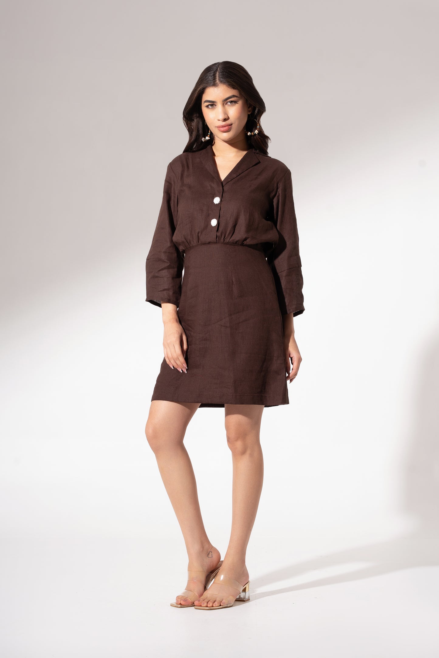 Wood Brown Fitted Shirt Dress