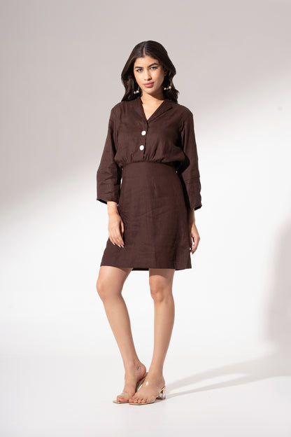 Wood Brown Fitted Shirt Dress
