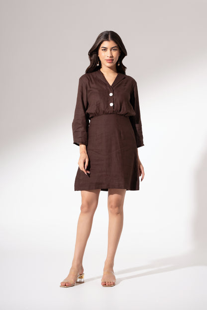 Wood Brown Fitted Shirt Dress
