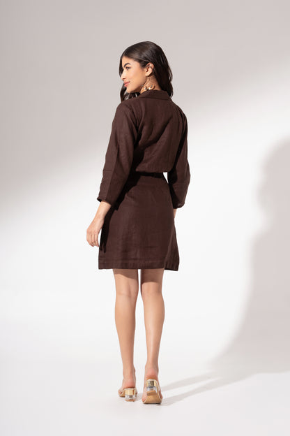 Wood Brown Fitted Shirt Dress