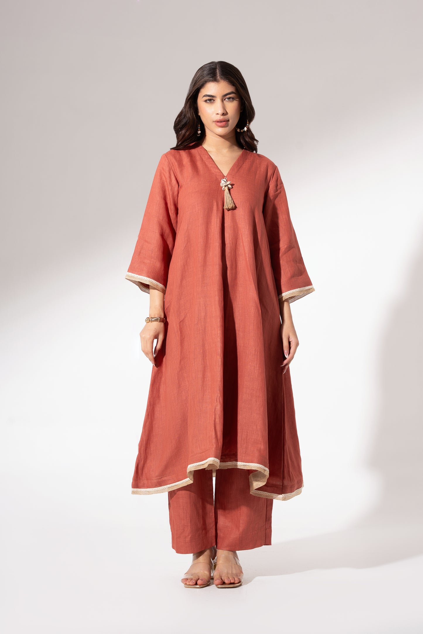 Blush Red Flared Long Kurta