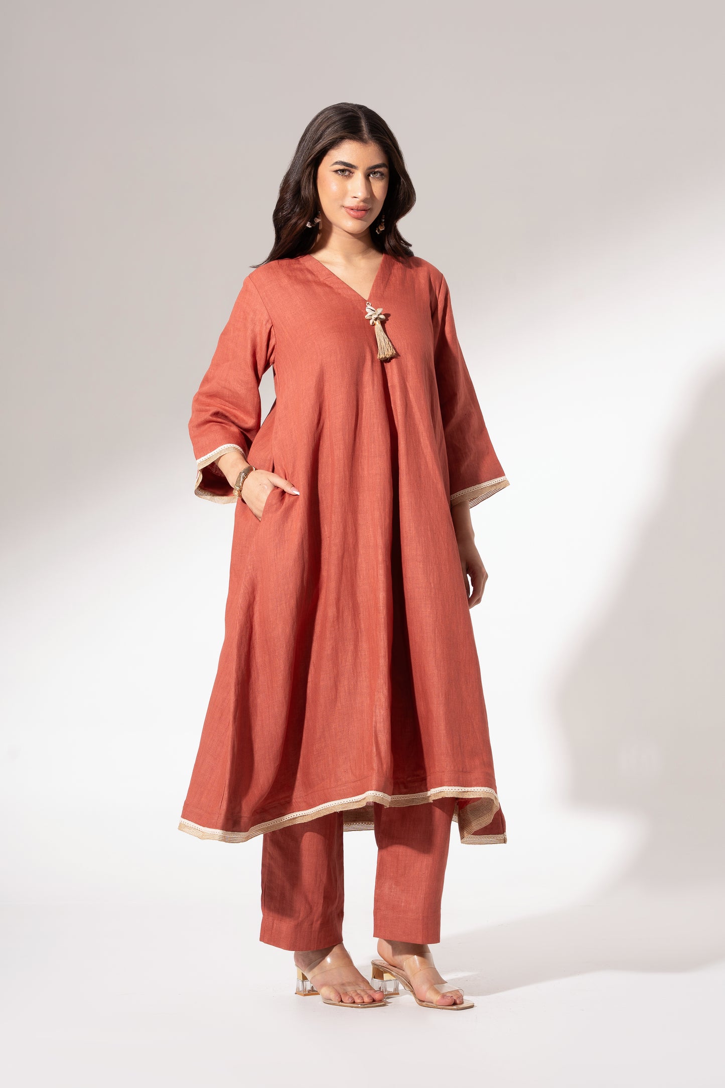 Blush Red Flared Long Kurta