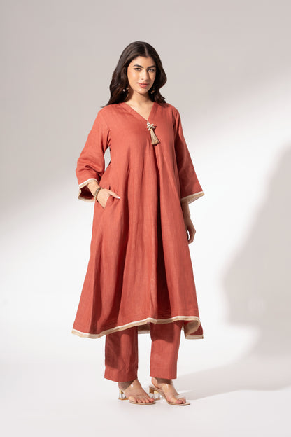 Blush Red Flared Long Kurta