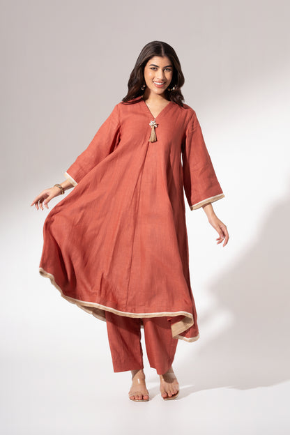 Blush Red Flared Long Kurta