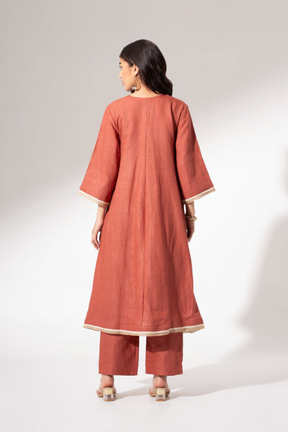 Blush Red Flared Long Kurta