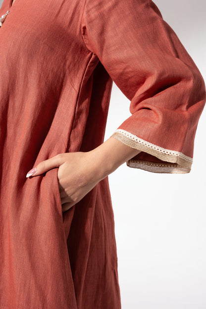 Blush Red Flared Long Kurta