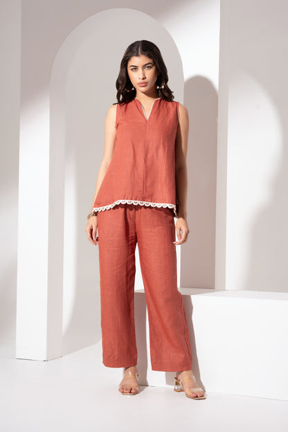 Blush Red Straight-Fit Pant