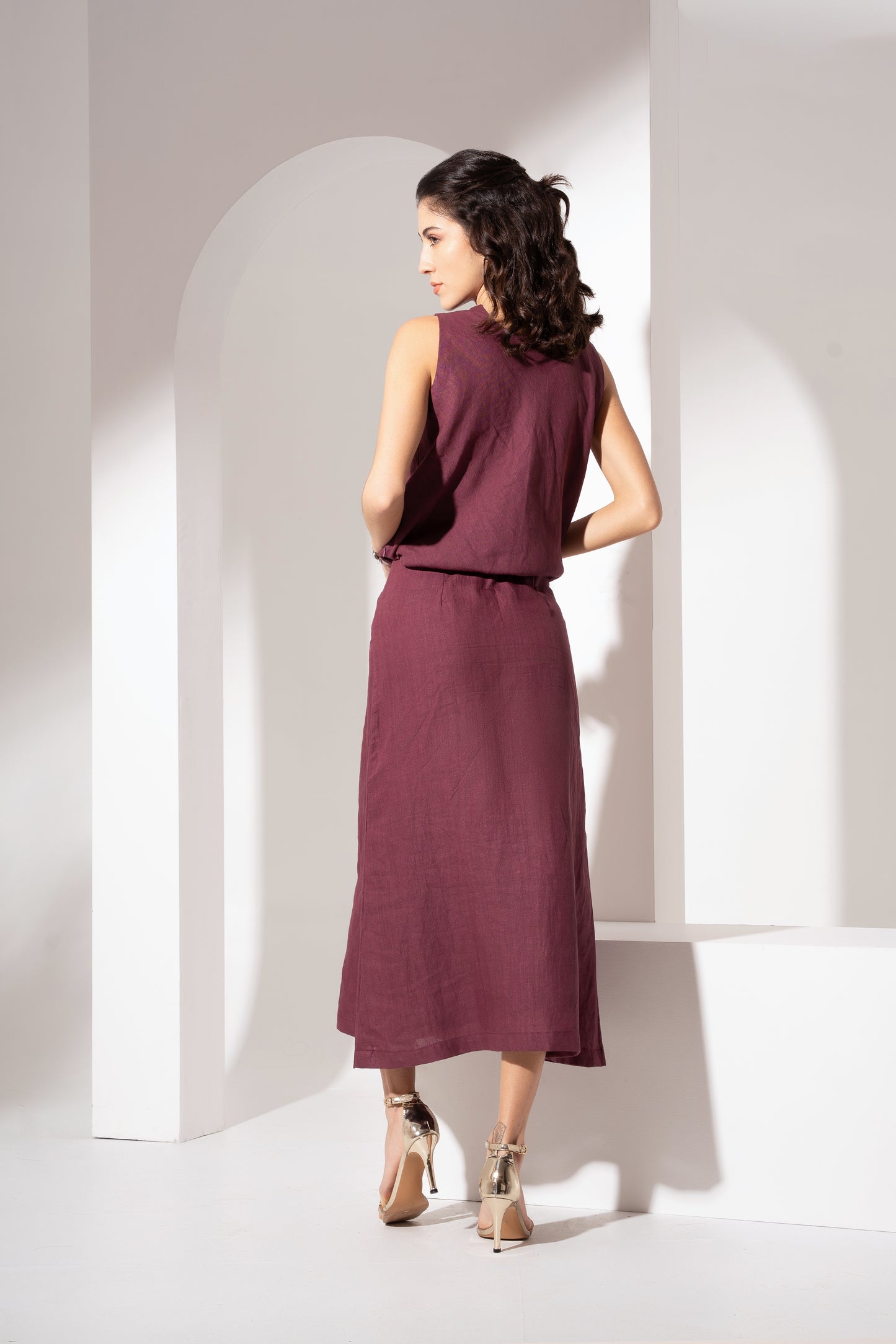 Wine Cowl-Neck Long Dress