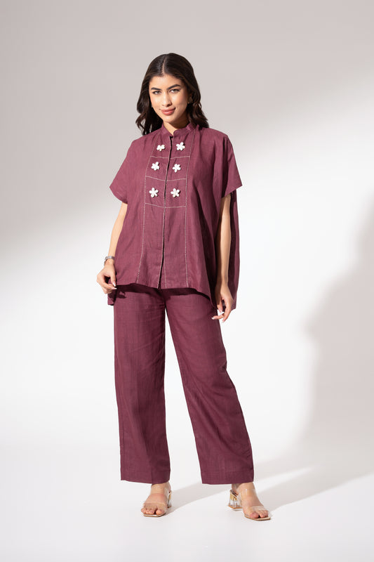Wine Short Panelled Kaftan