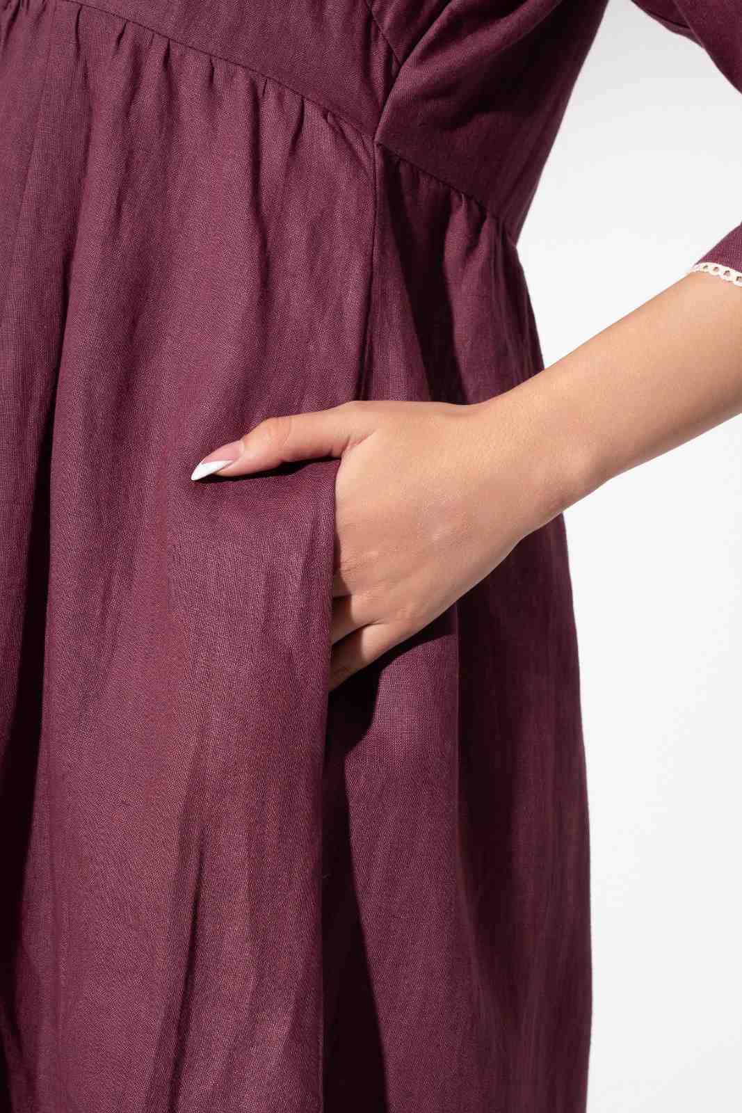 Wine Long Gathered Kurta