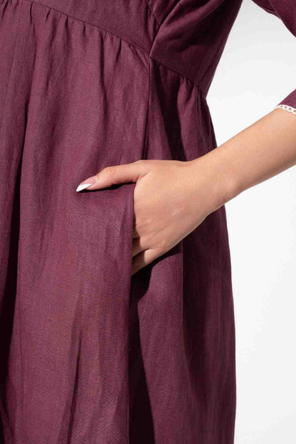 Wine Long Gathered Kurta