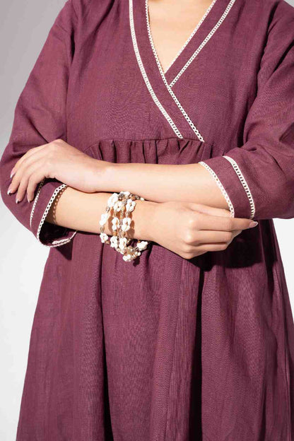 Wine Long Gathered Kurta