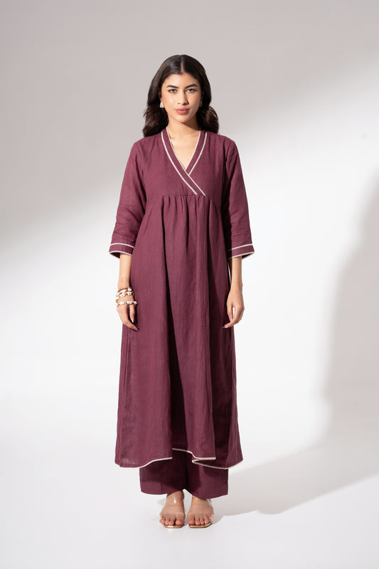 Wine Long Gathered Kurta