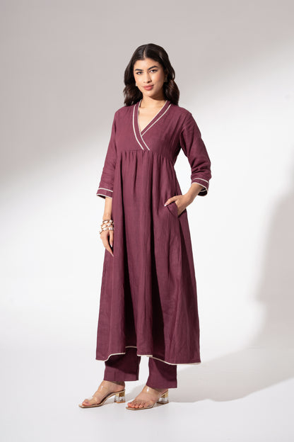 Wine Long Gathered Kurta