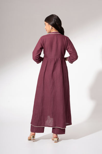 Wine Long Gathered Kurta
