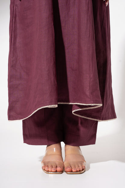 Wine Long Gathered Kurta