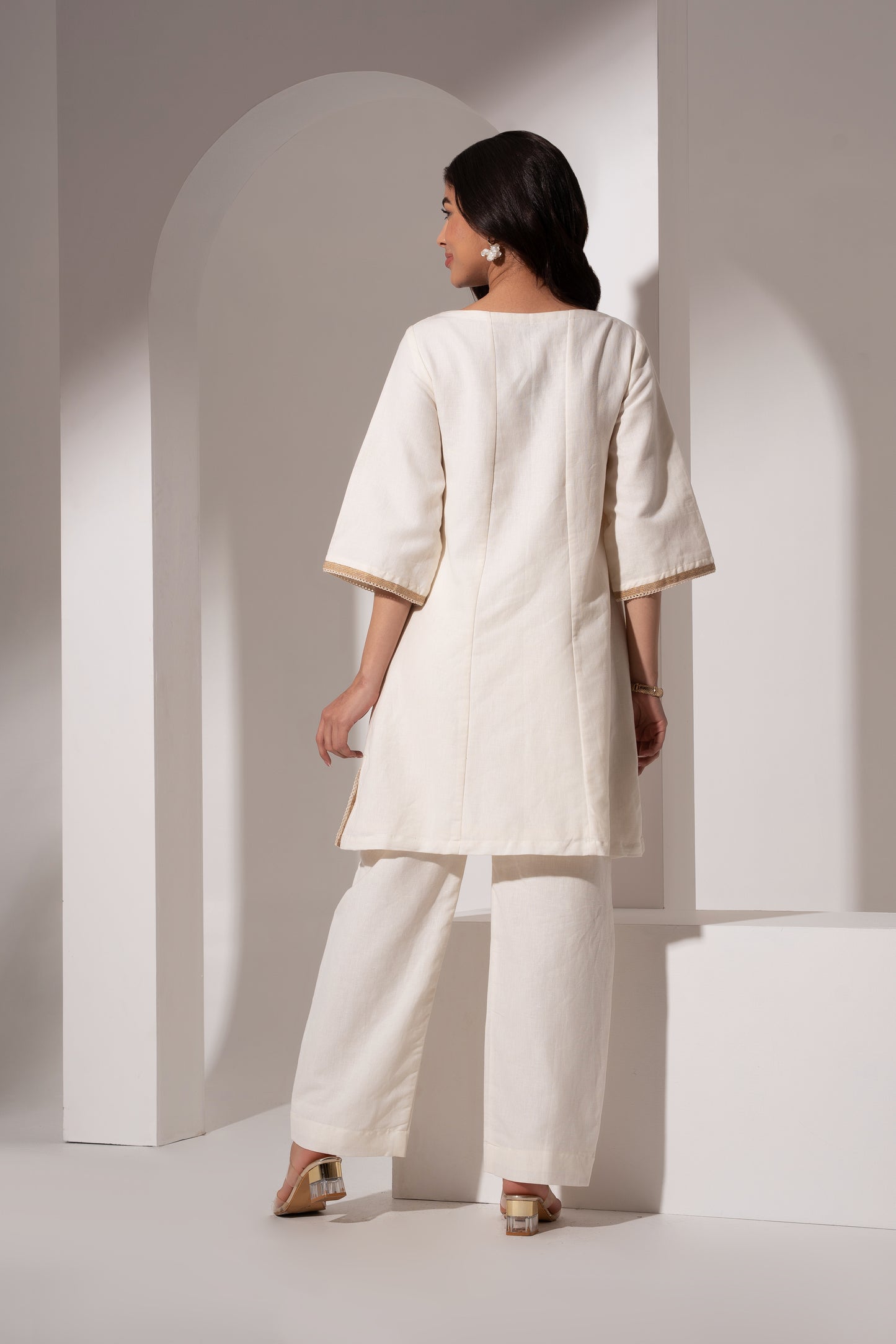 Off-White Short Kurta with Yoke Detail