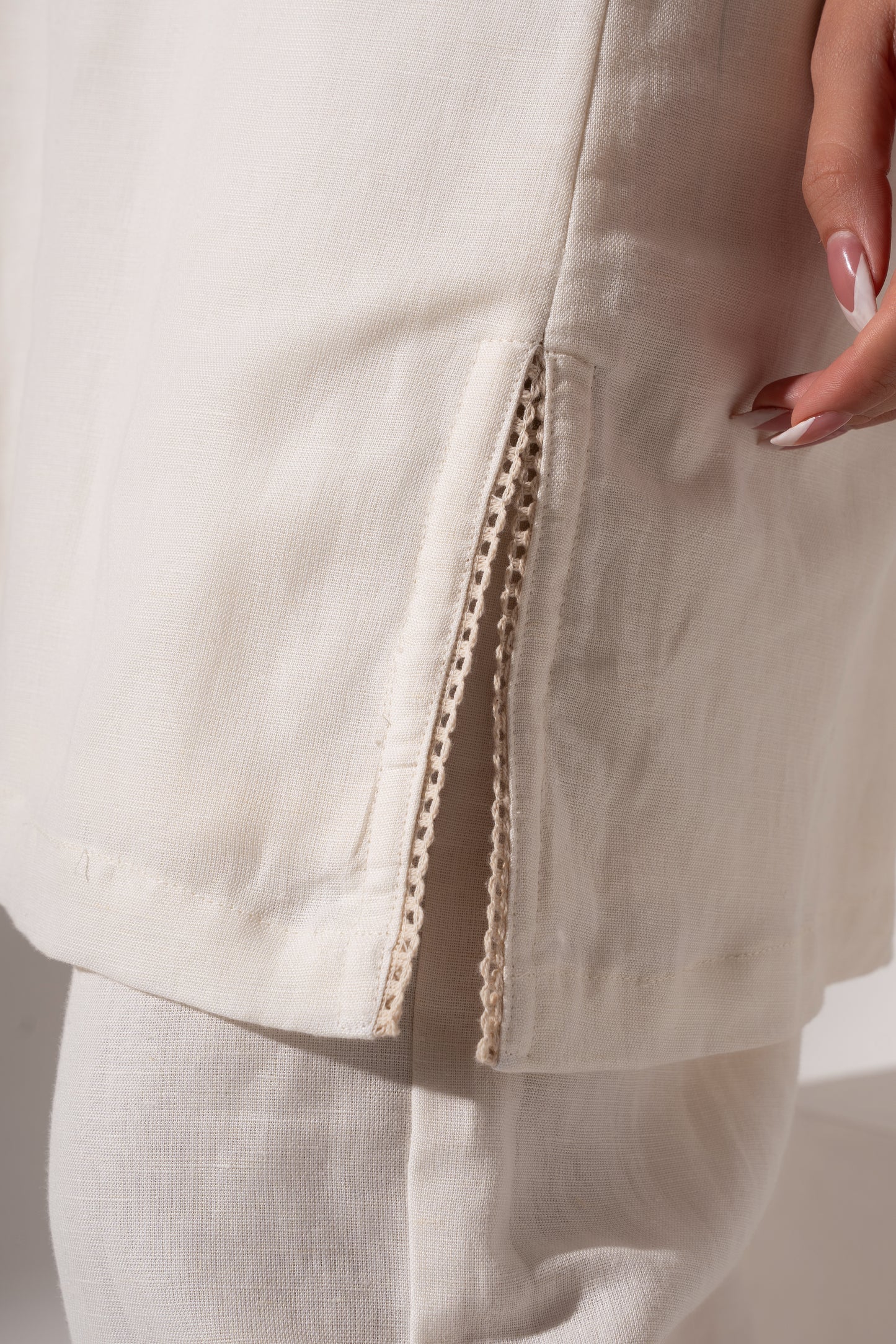 Off-White Short Kurta with Yoke Detail